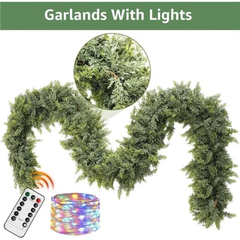 Christmas Garland with Lights for Mantle - Decorations 9ft Realistic